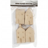 Pappmaché-Haus, H 9,5-12 cm, L 5,5-6,5 cm, B 3 cm, 4 Stk/ 1 Pck