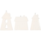 Anhänger, Häuser, H 7,6-9,7 cm, Weiß, 18 Stk/ 1 Pck