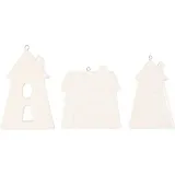 Anhänger, Häuser, H 7,6-9,7 cm, Weiß, 18 Stk/ 1 Pck