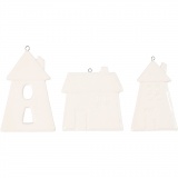 Anhänger, Häuser, H 7,6-9,7 cm, Weiß, 3 Stk/ 1 Pck