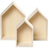 Aufbewahrungsboxen aus Holz, Häuser, H 20,3+25,3+31 cm, T 10 cm, B 13+16,2+20 cm, 3 Stk/ 1 Set