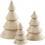 Weihnachtsbäume aus Holz, H 5+7,5+10 cm, D 3,5+5,4+6,7 cm, 3 Stk/ 1 Pck