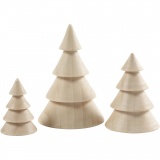 Weihnachtsbäume aus Holz, H 5+7,5+10 cm, D 3,5+5,4+6,7 cm, 3 Stk/ 1 Pck