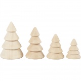 Weihnachtsbäume aus Holz, H 3,3+4,3+5,3+6,3 cm, D 2,3+3+3,2+4 cm, 4 Stk/ 1 Pck