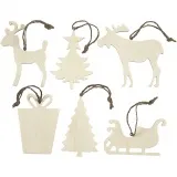 Weihnachtsanhänger, Größe 7-9 cm, Dicke 4 mm, 6 Stk/ 1 Pck