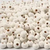 Holzperlen, D 5 mm, Lochgröße 1,5 mm, ca. 150 Stk, Weiß, 6 g/ 1 Pck