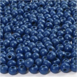 Holzperlen, D 5 mm, Lochgröße 1,5 mm, Blau, 6 g/ 1 Pck