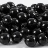 Holzperlen, D 12 mm, Lochgröße 3 mm, ca. 40 Stk, Schwarz, 22 g/ 1 Pck
