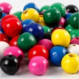 Holzperlen-Mix, D 12 mm, Lochgröße 3 mm, ca. 40 sort., Sortierte Farben, 22 g/ 1 Pck