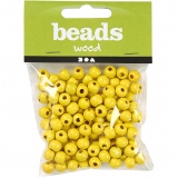 Holzperlen, D 8 mm, Lochgröße 2 mm, Gelb, 15 g/ 1 Pck