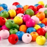 Holzperlen, D 8 mm, Lochgröße 1,5-2 mm, ca. 90 sort., Sortierte Farben, 16 g/ 1 Pck