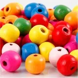 Holzperlen, D 10 mm, Lochgröße 2,5-3 mm, ca. 70 sort., Sortierte Farben, 22 g/ 1 Pck