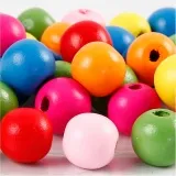 Holzperlen, D 12 mm, Lochgröße 2,5-3 mm, ca. 40 sort., Sortierte Farben, 22 g/ 1 Pck