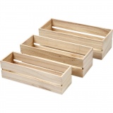 Holz Boxen, H 6,5+7+7,5 cm, L 22+23,5+25 cm, B 7+8,5+10 cm, 3 Stk/ 1 Set