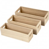 Holzkasten, H 6,5-7,5 cm, L 22+23,5+25 cm, B 6,5+7,5+8,5 cm, 3 Stk/ 1 Set