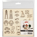 Zusammensteckbare Holzfiguren, Alltagsgegenstände, L 15,5 cm, B 17 cm, Dicke 3 mm, 1 Pck