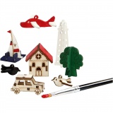 Zusammensteckbare Holzfiguren, Alltagsgegenstände, L 15,5 cm, B 17 cm, Dicke 3 mm, 1 Pck