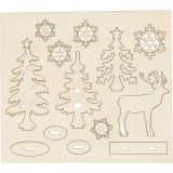 Zusammensteckbare Holzfiguren, Wald mit Hirschen, L 15,5 cm, B 17 cm, Dicke 3 mm, 1 Pck