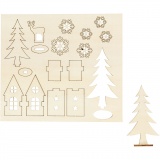 Zusammensteckbare Holzfiguren, Haus, Baum, Hirsch, L: 15,5 cm, B: 17 cm, 1 Pck