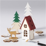 Zusammensteckbare Holzfiguren, Haus, Baum, Hirsch, L 15,5 cm, B 17 cm, Dicke 3 mm, 1 Pck