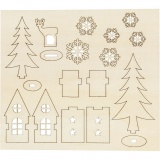 Zusammensteckbare Holzfiguren, Haus, Baum, Hirsch, L 15,5 cm, B 17 cm, Dicke 3 mm, 1 Pck