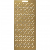 Sticker, Herzen, Blatt 10x23 cm, Gold, 1 Bl.