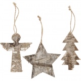 Weihnachtliche Holzfiguren, H 10 cm, B 8 cm, 3 Stk/ 1 Pck