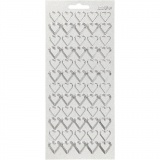 Sticker, Herzen, Blatt 10x23 cm, Silber, 1 Bl.