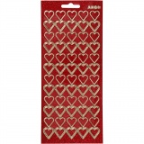 Sticker, Herzen, Blatt 10x23 cm, Gold, Rot mit Glitter, 1 Bl.