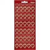 Sticker, Herzen, Blatt 10x23 cm, Gold, Rot mit Glitter, 1 Bl.