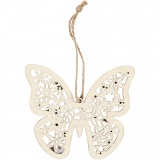 Holz-Anhänger, Schmetterling, Blume, Vogel, H 10 cm, B 10 cm, 90 Stk/ 1 Pck