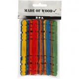 Holzbaustäbe mit Kerben, L 11,4 cm, B 10 mm, Sortierte Farben, 30 Stk/ 1 Pck