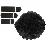 Seidenpapier-Pompons, D 20+24+30 cm, 16 g, Schwarz, 3 Stk/ 1 Pck