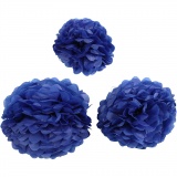 Seidenpapier-Pompons, D 20+24+30 cm, 16 g, Dunkelblau, 3 Stk/ 1 Pck