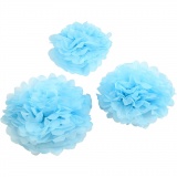 Seidenpapier-Pompons, D 20+24+30 cm, 16 g, Hellblau, 3 Stk/ 1 Pck