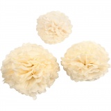 Seidenpapier-Pompons, D 20+24+30 cm, 16 g, Naturweiß, 3 Stk/ 1 Pck