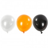 Luftballons, Rund, D 23-26 cm, Schwarz, Orange, Weiß, 10 Stk/ 1 Pck