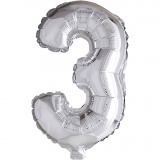 Folienballon, 3, H 41 cm, Silber, 1 Stk