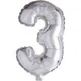 Folienballon, 3, H 41 cm, Silber, 1 Stk