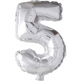 Folienballon, 5, H 41 cm, Silber, 1 Stk