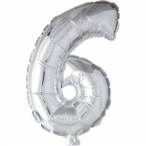 Folienballon, 6, H 41 cm, Silber, 1 Stk