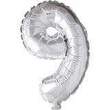Folienballon, 9, H 41 cm, Silber, 1 Stk