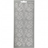 Sticker, Herzen, Blatt 10x23 cm, Silber, 1 Bl.