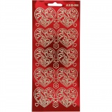 Sticker, Herzen, Blatt 10x23 cm, Gold, Transparent Rot, 1 Bl.