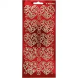 Sticker, Herzen, Blatt 10x23 cm, Gold, Transparent Rot, 1 Bl.