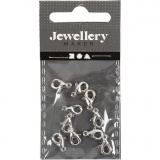 Karabinerhaken, L 10 mm, Versilbert, 10 Stk/ 1 Pck