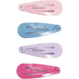 Haarspange, L: 32 mm, B: 12 mm, Blau, Pink, Flieder, Rosa, 4 Stk/ 1 Pck