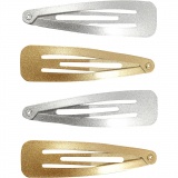 Haarspange, L 66 mm, B 17 mm, Gold, Silber, 4 Stk/ 1 Pck