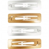 Haarspange, L 58 mm, B 16 mm, Gold, Silber, 4 Stk/ 1 Pck