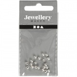 Endkugeln für Memory-Draht, D 3 mm, Lochgröße 1 mm, Versilbert, 20 Stk/ 1 Pck